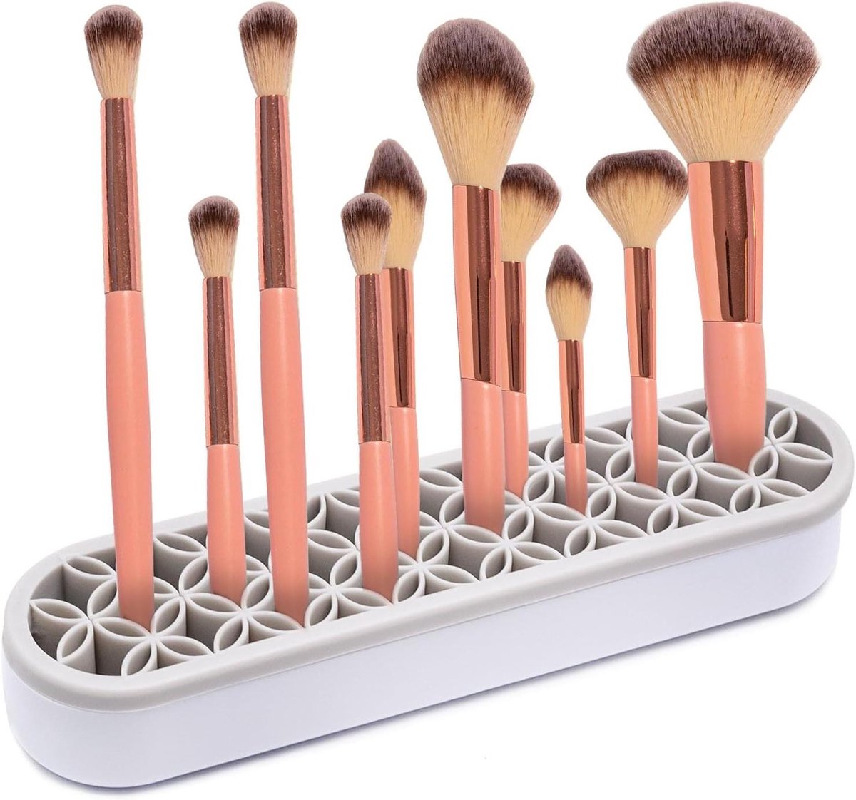 Siliconen Borstelhouder - Make-up Organizer - Bureau Opruimen - Met Bloemvormige Sockets - 21 x 5 x 3.4 cm - Grijs