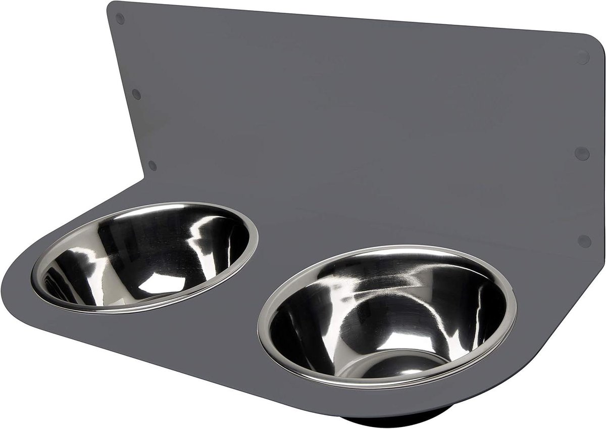 Voederstation met 2 Bakken - Voerbak Wandhouder - Comfortabel Voeren Hond - Gepoedercoat Staal - 600 x 228 mm