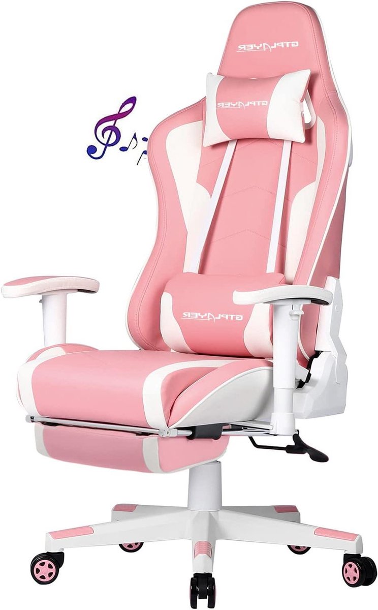 Gamestoel - Speelstoel Gamingstoel - Entertainment en Gaming - Ingebouwde Bluetooth Luidsprekers - 84D x 65W x 29H cm - Roze