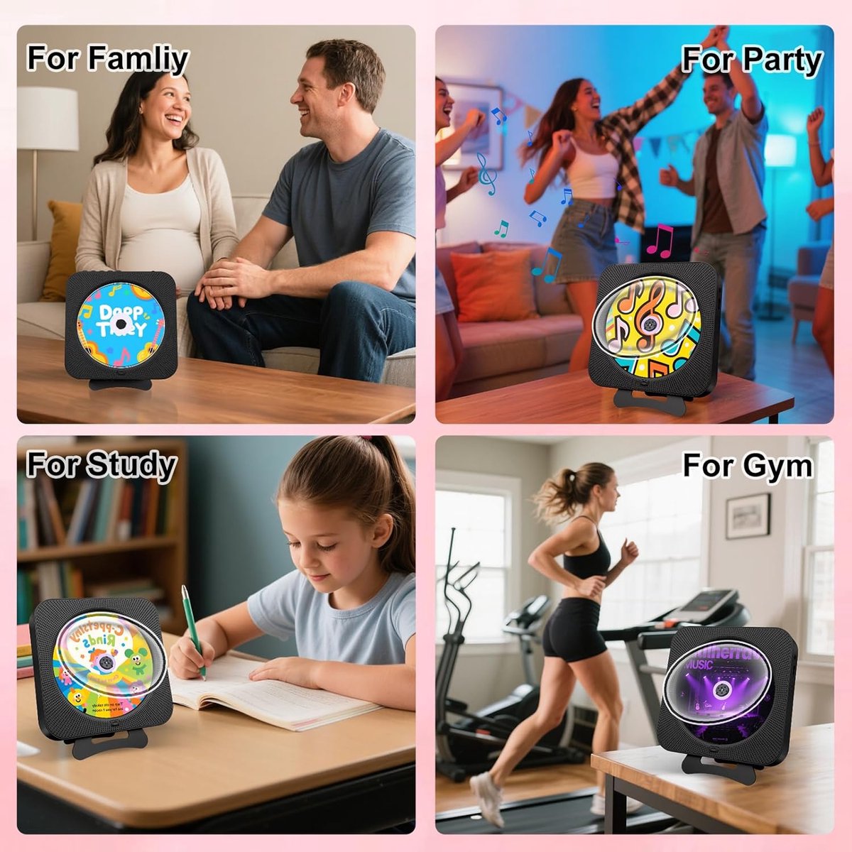 KZQ Bluetooth-speler - CD-speler met radiofunctie - Bluetooth CD-speler - FM-radio - Wandmontage mogelijk - Inclusief afstandsbediening - Ondersteunt CD/AUX/USB-ingang - Zwart thumbnail 5