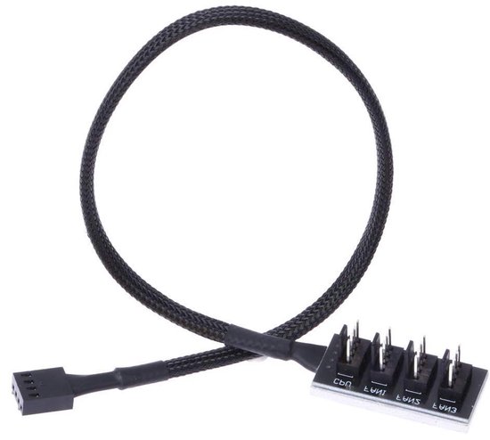 Ventilator Splitter Kabel - Ventilator Hub - PC Koeling Uitbreiden - 1-naar-4 Aansluitingen - 37 cm Kabellengte - Zwart