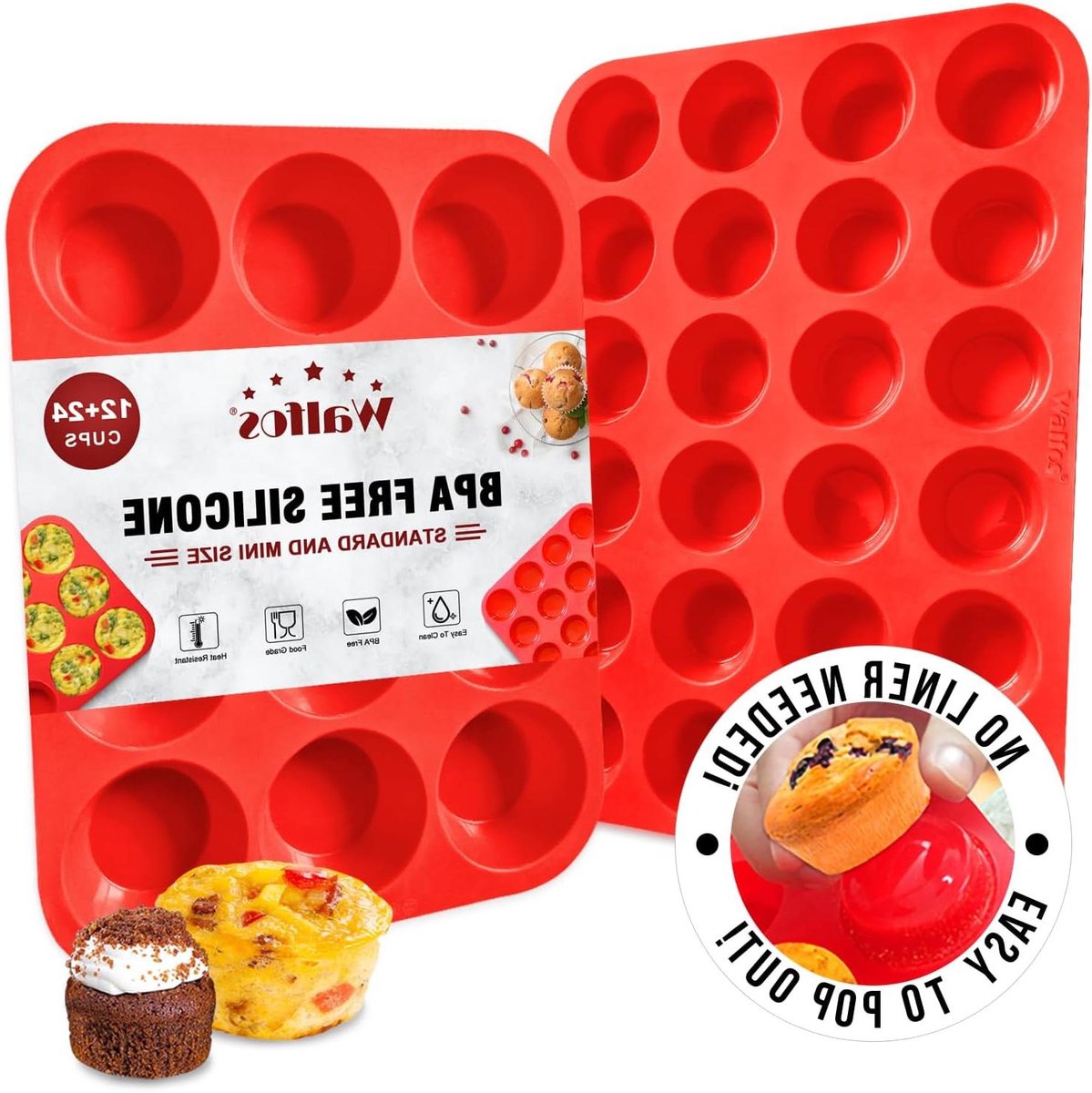 Siliconen Muffinvorm Set - Cupcake Pan - Bakken Maken - BPA-Vrij Vaatwasmachinebestendig - 12 & 24 Kopjes - Grijs