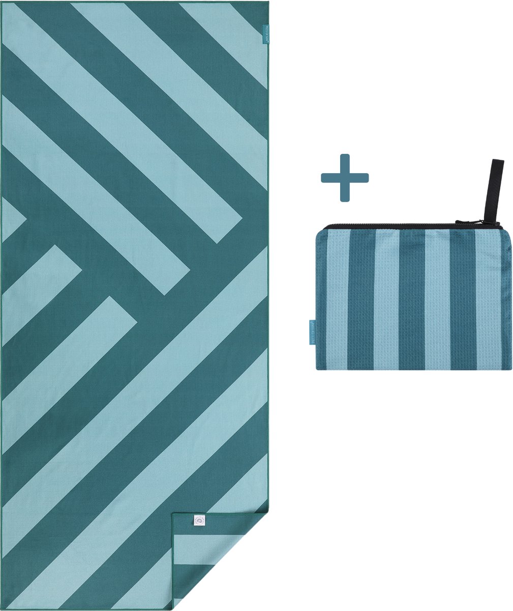 PIECE OF SUN® - Luxe Duurzaam Strandlaken 90x200 cm + Beach Pocket – Turquoise Petrol – Zandvrij Sneldrogend Microvezel Badlaken – XXL Strandhanddoek – 85% Gerecycled – Cadeau Vrouw & Man - Vaderdag Cadeau