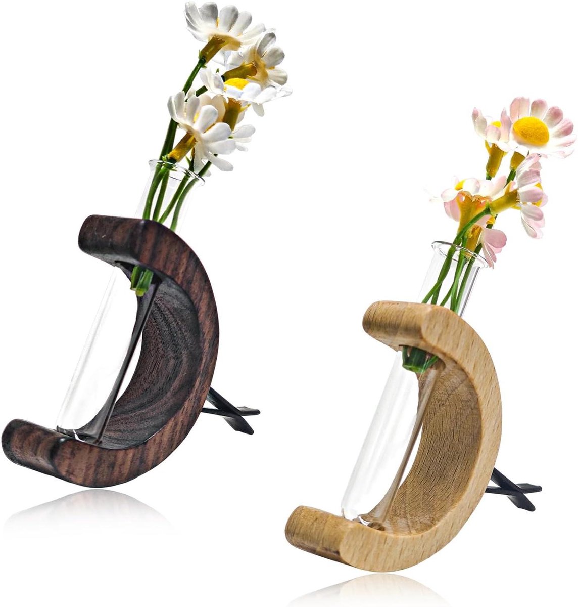 Auto Vaas Vent Clips - Bloemenhouder Auto - Auto Interieur Decoratie - Houten C-vorm Ontwerp - 2 stuks - Natuurlijk Hout