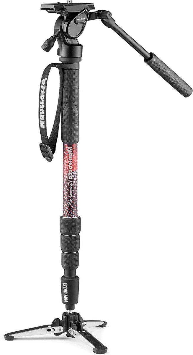 Video Monopod Kit - Statief voor Video - Soepel Filmen - Lichtgewicht Aluminium - 60 cm - Rood