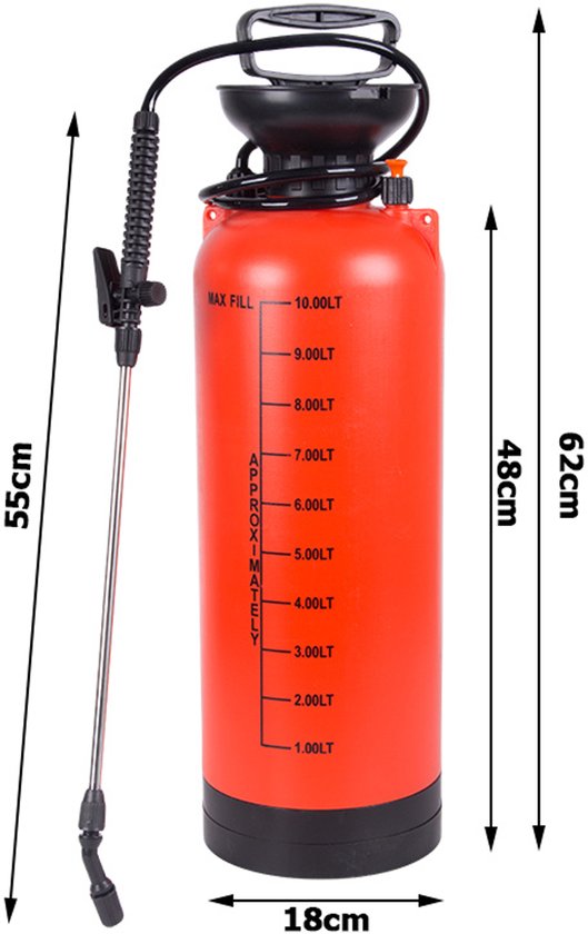 Druksproeier 10L Tuinsproeier met Lange Lans 55 cm - Handdruk Sprayer met Draagriem - Voor Tuin & Gewassen - drukspuit - handdruk sproeier - plantenspuit groot - sproeier met lans - 56623 — afbeelding 5