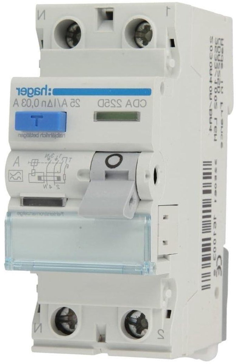 Aardlekschakelaar - FI-schakelaar Differentiaalschakelaar - Veilige Elektrische Installatie - Type A 30mA - 2P 25A - Wit