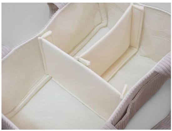 Beige Corduroy Luiermand Organizer - Commodemand - Luiertas baby - Ribstof Baby Opbergmand met Vakken en Uitneembare Inzetters - Met Handvatten — afbeelding 3
