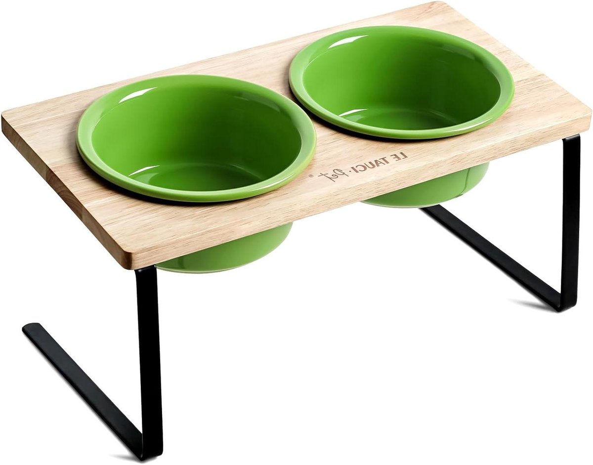 Verhoogde Hondensets - Honden voerbak - Comfortabel eten - Keramische kommen - 2 x 6.5 inch - Groen