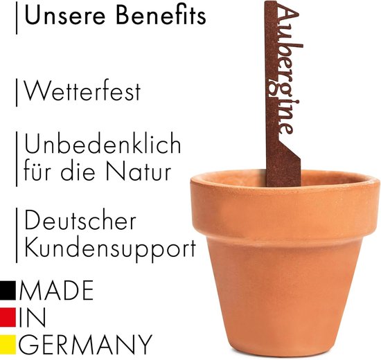 Aubergine groentesteker - Plantenbordje roestlook - Tuin decoreren - Natuurlijke roestpatina - 240 mm hoog - Grijs van Merkloos	 — afbeelding 5
