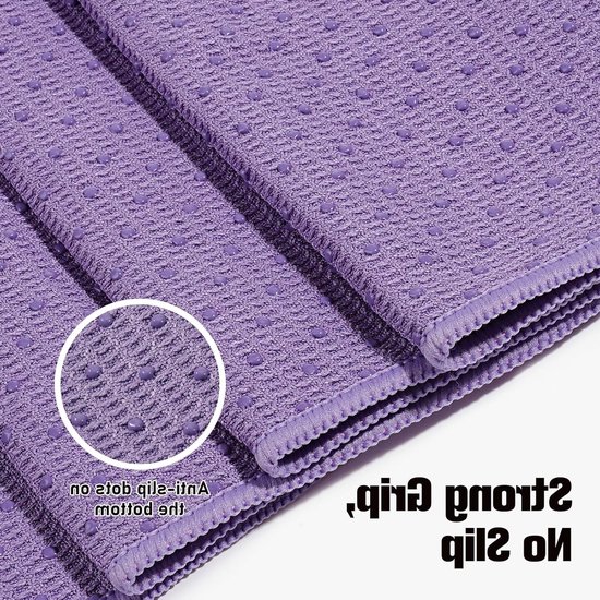 Yoga-handdoek met antislip, bevestigingspunten en hoekzakken - 180 x 60 cm - Pilates - Fitness - Meditatie - Paars — afbeelding 5