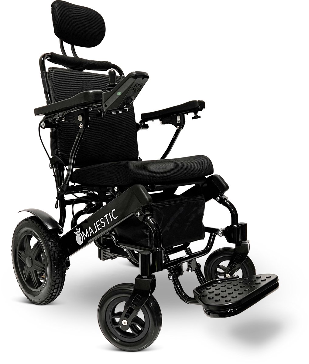 COMFYGO IQ-9000 AR Elektrische rolstoel, lichtgewicht, draadloze afstandsbediening, tot 30km, handmatig inklapbaar met Automatisch achterover leunen, Zwart frame & Zwart standaard fabric, Zitbreedte 45cm