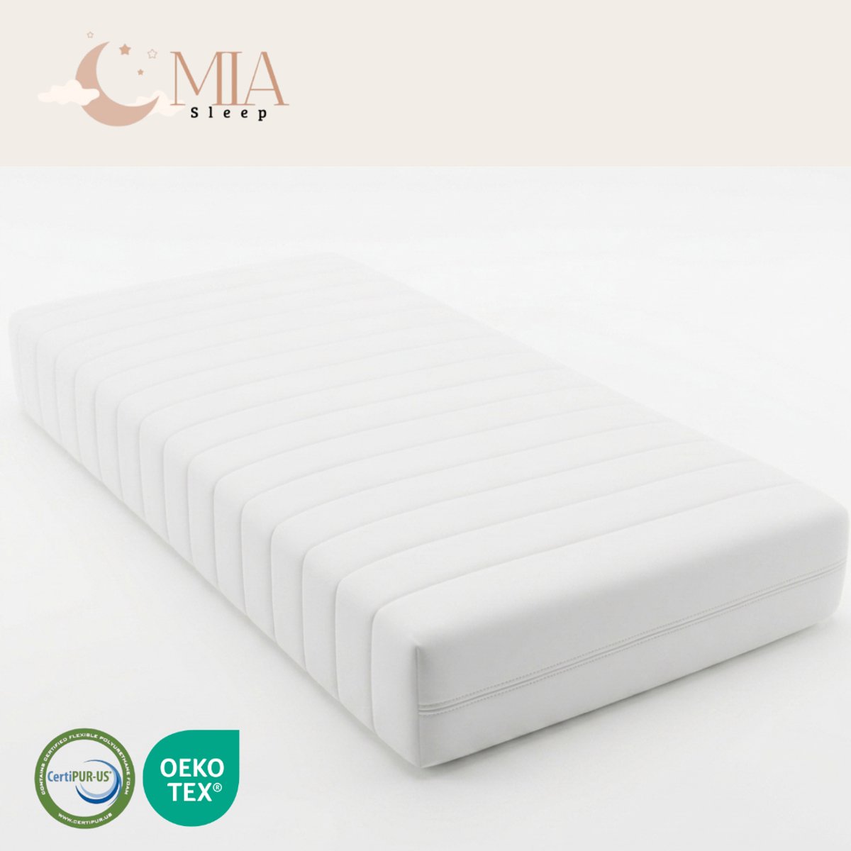 MIA Sleep Babymatras - 60x120 cm - Ledikant - Circa 17 cm dik - Koudschuim - HR45 schuim - Hotel kwaliteit - Ventilerend - Gemiddeld - Anti-allergisch - Luxe tijk - Afritsbaar tijk met rits - Wasbare hoes