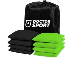 Dr Sport - Originele Cornhole Bean Bag Set (8) - 4 groen en 4 zwart - Hoogwaardige Kwaliteit 400 g - 15x15cm