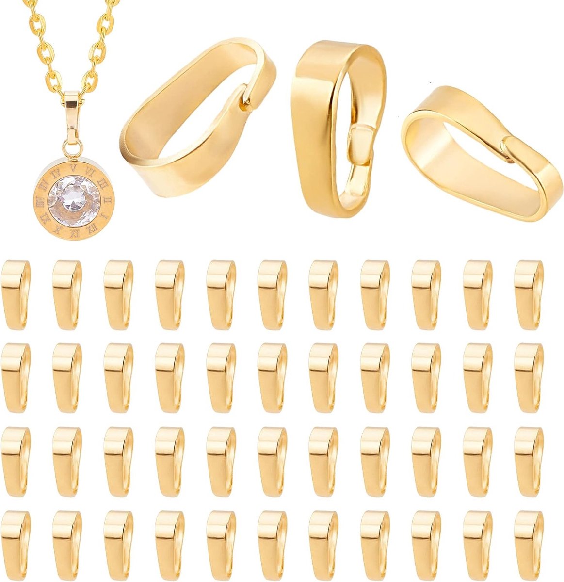100 Stuks 18K Gouden Messing Snap-on Bails Carabiner Haken en Sluitingen voor Kettingen en Sieraden, Ideaal voor Hangers en Dangle Oorbellen