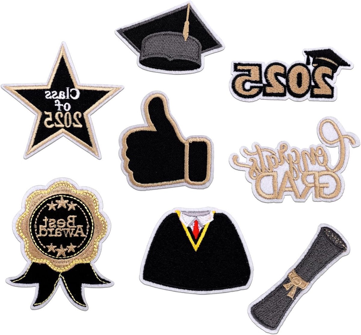 8 Stuks Class of 2025 Strijkapplicaties, Afgestudeerden Patches voor Naaiwerk, Decoratieve Emblemen voor Kleding, Hoeden en Rugzakken