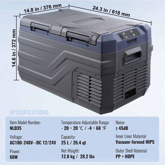 Novari - Auto koelkast - Koelbox - Elektrische koelbox - Compressor vriezer - Stille werking - Energiezuinig - Snelle koeling van Merkloos — afbeelding 3