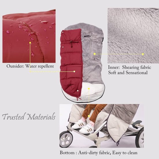 Voetenzak Kinderwagen - Baby slaapzak deken - Baby warm houden - Waterafstotend winddicht - One size - Roos Rood — afbeelding 5