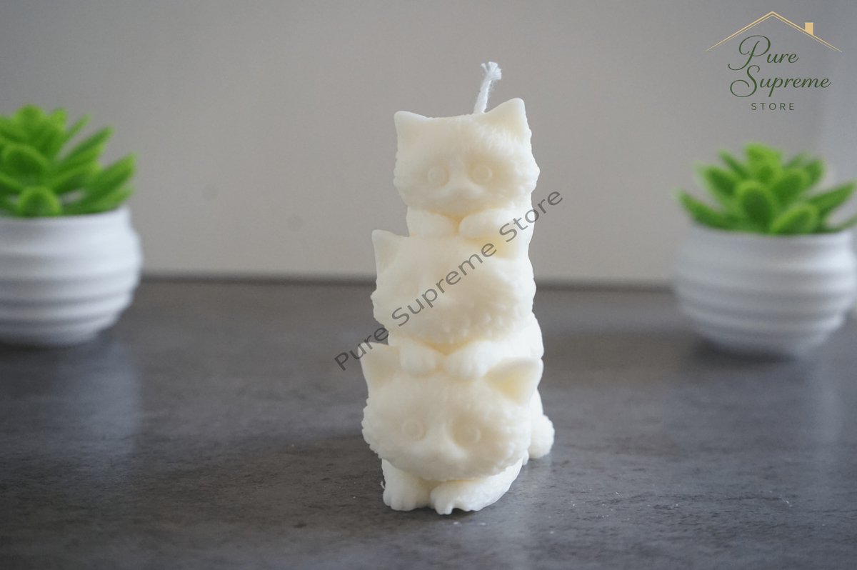 Decoratie kaars de drie schattige katten | Handgemaakt