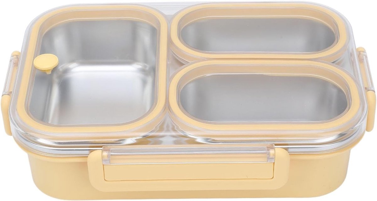 EGoods - Lunchbox met Compartimenten voor Kinderen - Roestvrij Staal - Lekvrij - Verwarmbaar - 1200 Ml - Geel - Ideaal voor Picknickschoolwerk