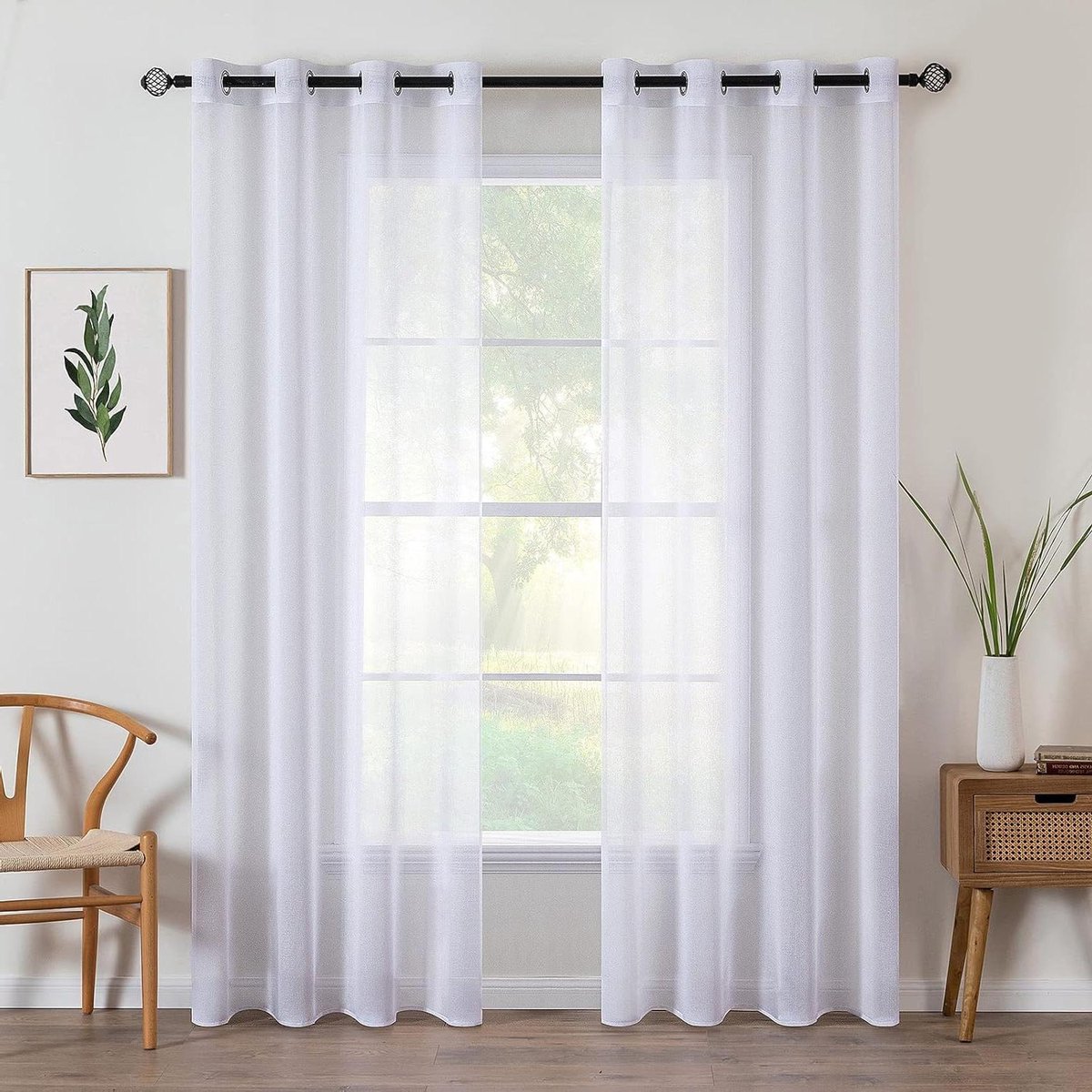 Panelen Gordijnen Vitrages - Raamvitrage Inbetween - Woonkamer Decoratie - Met Linneneffect - 140 x 185 cm - Wit