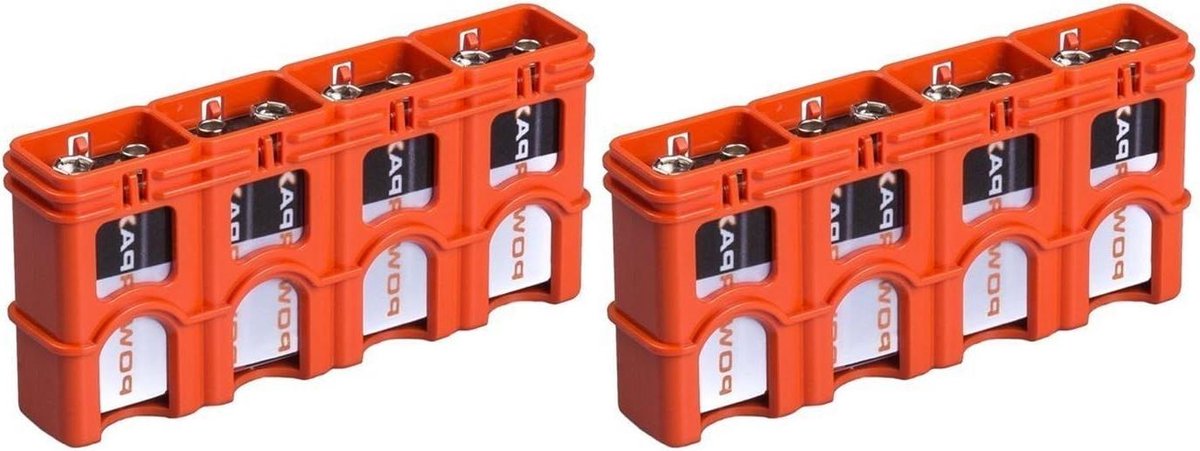 9V Batterij Houders - Batterij Caddy - Batterijen Opbergen - Eenzijdig Doseer Mechanisme - 4 Batterijen Per Houder - Oranje