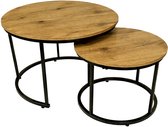 BEGRYF Industrieel - Set van 2 Salontafels - Rond - Ø 53 cm & Ø 43 cm - Elzenhout Look & Zwart