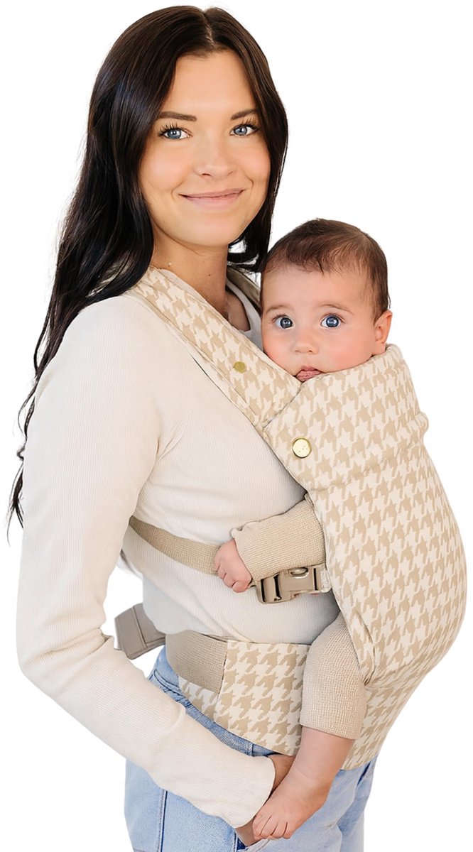 OKWISH Draagzak - Ergonomische Draagzak Met Verstelbare Heupband En Hoofdsteun - Comfortabel Voor Baby's 3-20 Kg - Lichtgewicht En Ademend - BeigeWhite