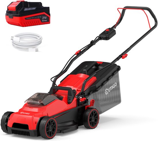 OUTIGO Accu Grasmaaier 21 V, maaibreedte 33 cm, tot 250 m², opvangbak 32 l, maaihoogte 25-65 mm, mulchfunctie, incl. 5,0 Ah accu