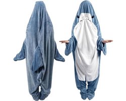 Haai Deken Hoodie - Draagbare Deken Onesie - Koude Dagen - Zacht Flanel - Ruim Formaat - Grijs