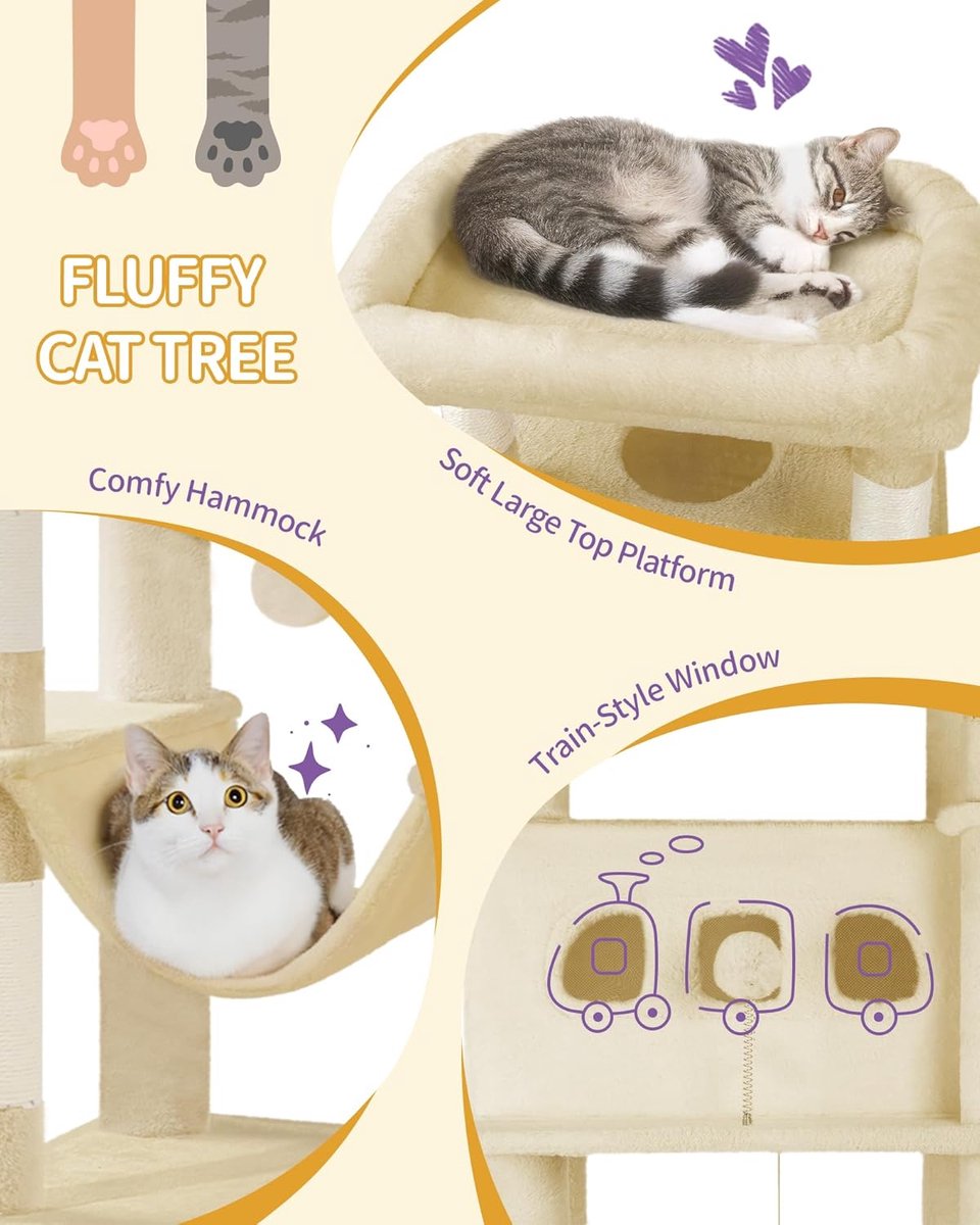 Krabpaal Groot - Kattentoren - Katten Klimmen - Bestand tegen kantelen - 170 cm Hoog - Beige thumbnail 5
