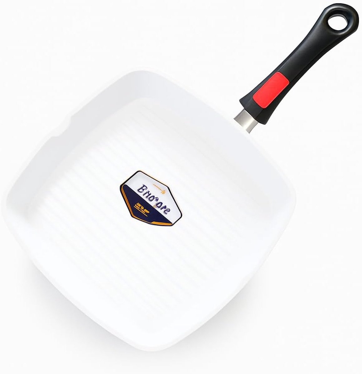 Keramische Grillpan - Koekenpan - Bakken en Braden - Afneembare Handgreep - 28 cm Vierkant - Wit