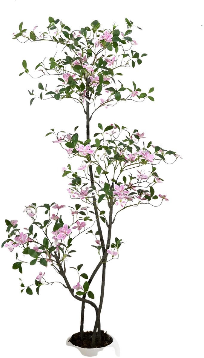 Happiq Kunstmatige jasmijnplant - Voor huis en kantoor - Kunstbloemboom, decoratie, cadeau-optie - Witte bloempot, 120-180 cm - Roze-180cm Pink