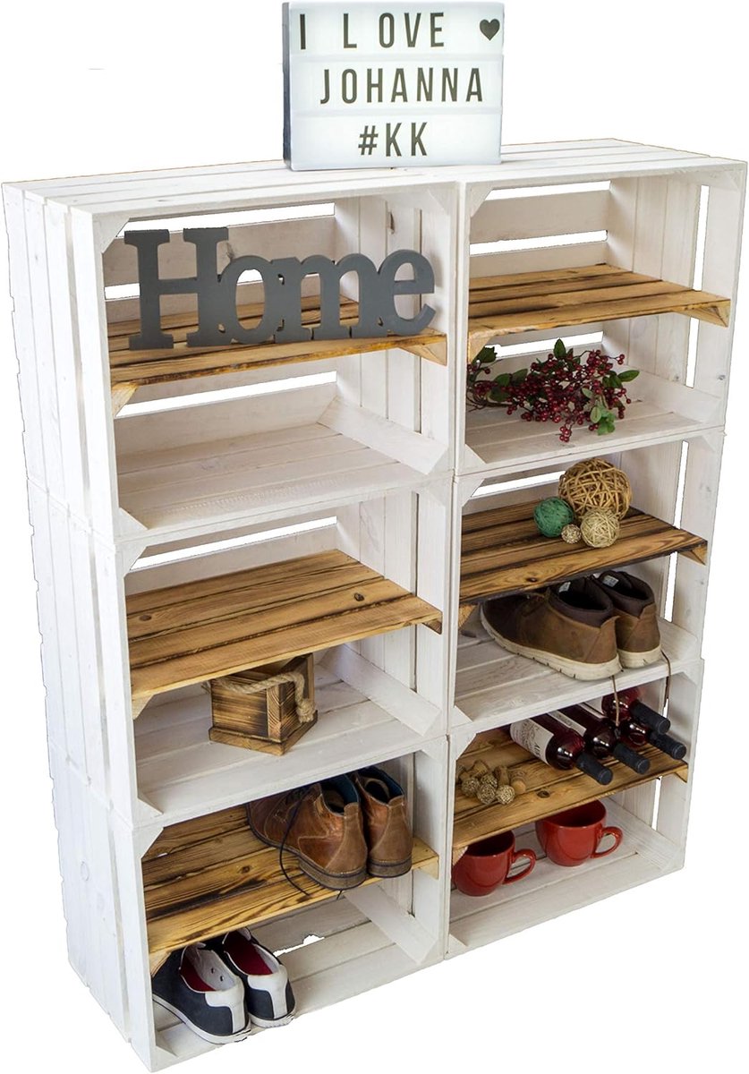 Fruitkisten Set - Opbergkisten Hout - Wijn Display - Gevlamde Inleg - 50x30x40cm - Wit