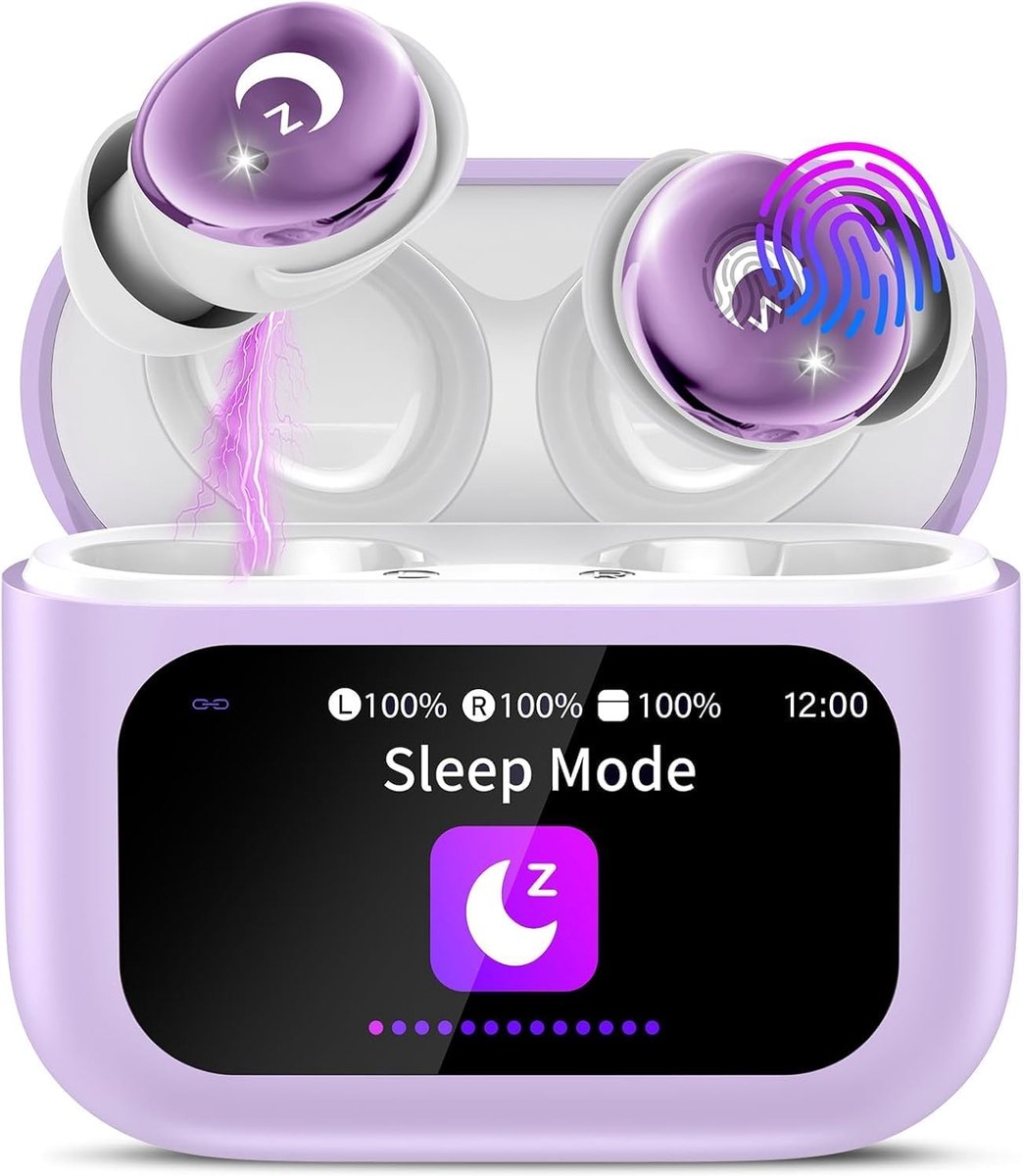 Slaaphoofdtelefoon - Bluetooth headset - Comfortabel slapen - Touchscreen bediening - 8.9 x 8 x 3.3 cm - Violet