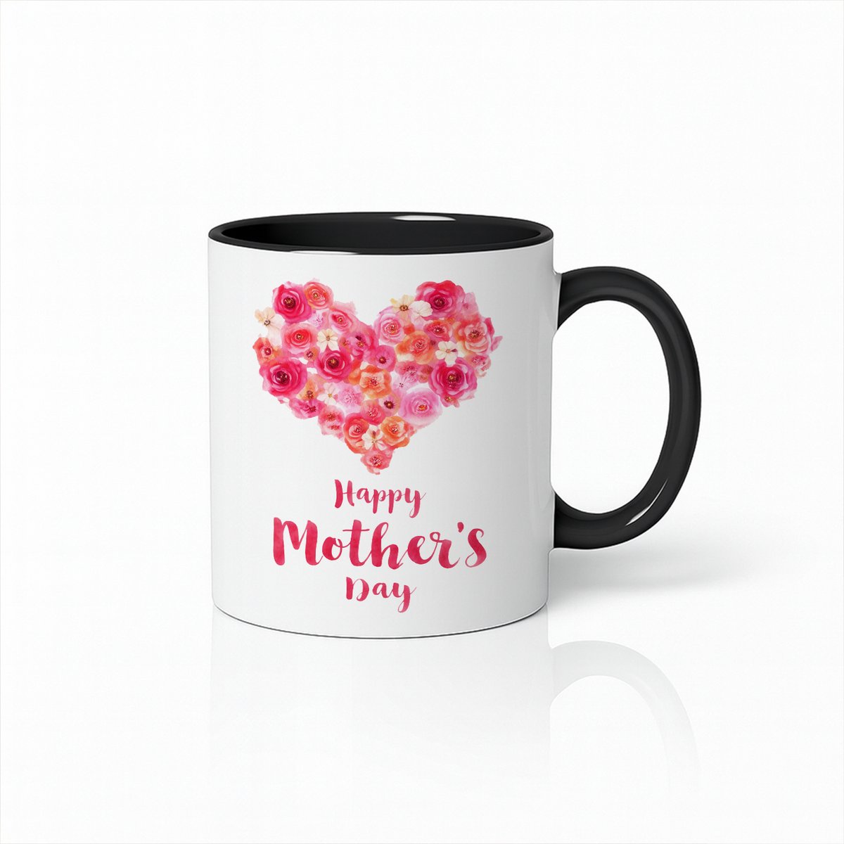 Luxe Moederdag Mok - Roze Bloemen Hart Ontwerp - Cadeau voor Mama - Zwart en Wit