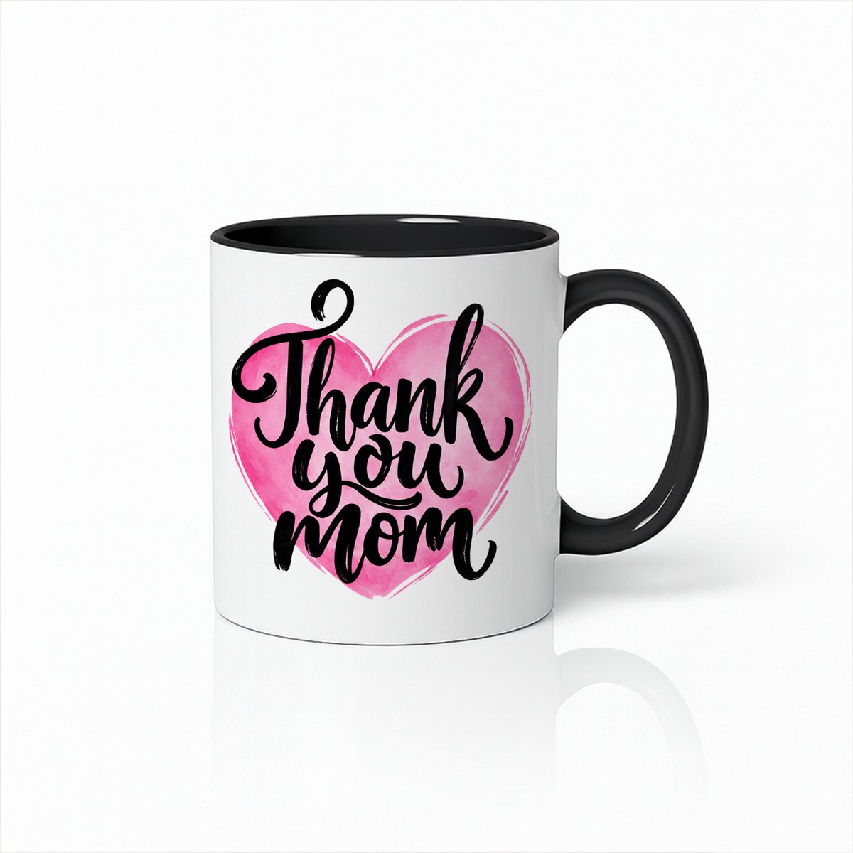 Thank You Mom Mok - Roze Hart - Moederdag Cadeau - Koffiebeker / Thee Mok - Zwart/Wit