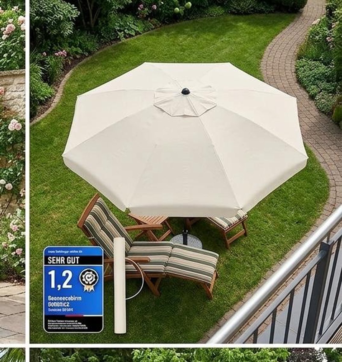Balkonparasol 160 cm rond – kantelbaar en in hoogte verstelbaar met UPF 50+ zonbescherming – lichtgewicht draagbare strandparasol met draagtas – beige – Bella