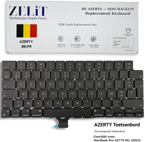 ZeLiT MacBook Pro 14" A2779 2023 M2 Toetsenbord AZERTY - Vervanging Keyboard Zwart