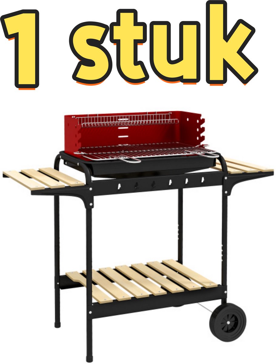 1 stuk - Metalen houtskoolgrill - met wielen - Verstelbare grillhoogte - Inclusief houtrek - Draagbaar - Geschikt voor barbecues, kamperen, terrassen, enz. - 103x47x95 cm