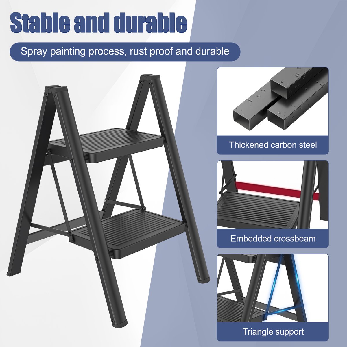 Huishoudtrap 2 treden - Opvouwbare trap van metaal - Antislip, stabiel en belastbaar tot 250 kg - Trapladder voor huis, balkon , garage – foto 5