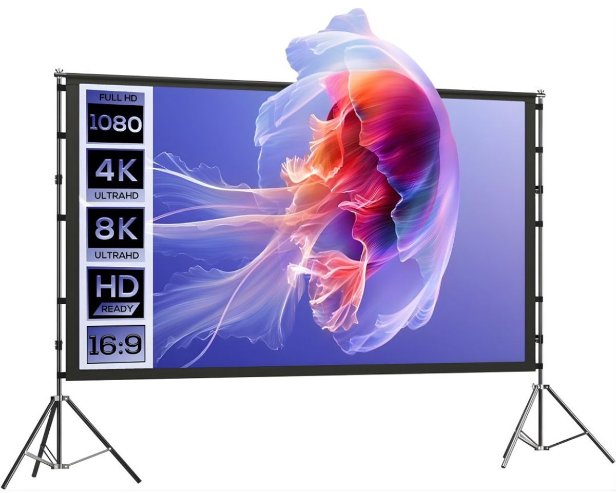 DnA® Projectiescherm - Beamer Scherm - Projectiescherm Met Statief - Beamer Projector - Zwart - 1cm x 268cm x 181cm