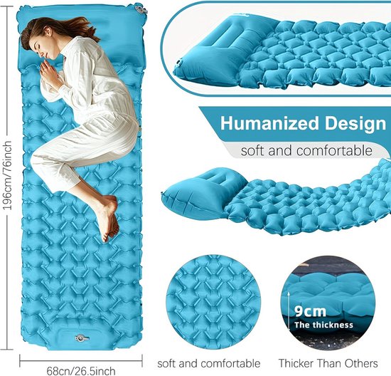 Vochtbestendig Draagbaar Matras voor Outdoor Reizen - Wandelen Camping Picknick Luchtkussen Pauwblauw Nylon Opblaasbaar Bed - Bezienswaardigheden en Trek. van Merkloos — afbeelding 3