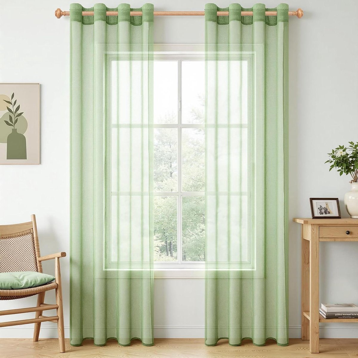 Vitrage Gordijnen - Raambekleding - Woonkamer Decoratie - Linnenlook Stof - 140 x 225 cm - Groen