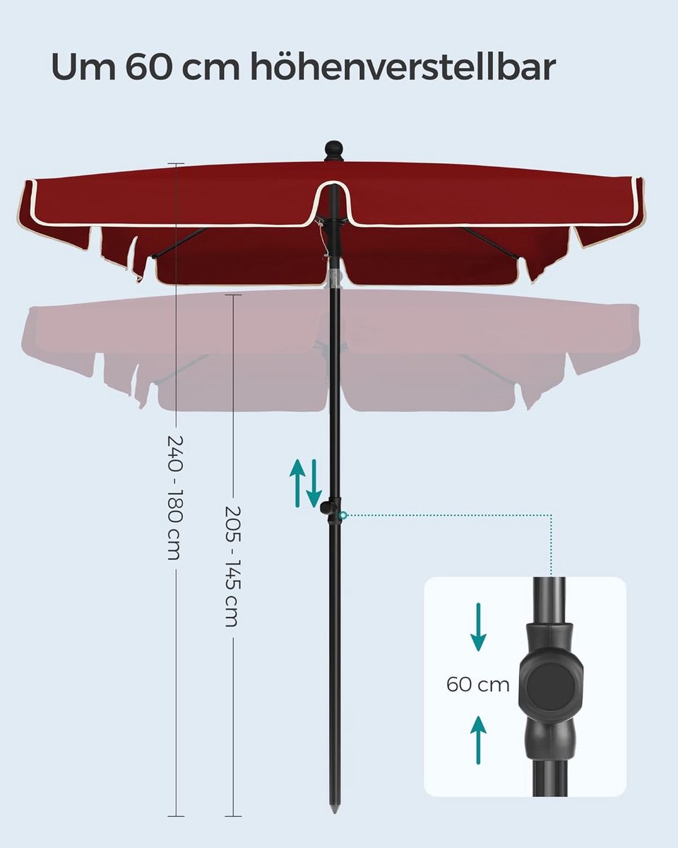 Tuinparasol Rechthoekig Bellavero 210x140 / 300x200 cm – UV50+ Zonnescherm, Waterdicht, 30° Kantelbaar, Zwengelbediening, Geventileerd, Tuin- en Terrasparasol in Verschillende Kleuren – Bellavero