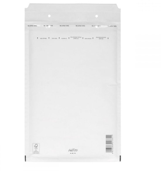 Witte Airkraft envelop met herbruikbare tape en instructies voor openen. Afmeting 24x35cm.