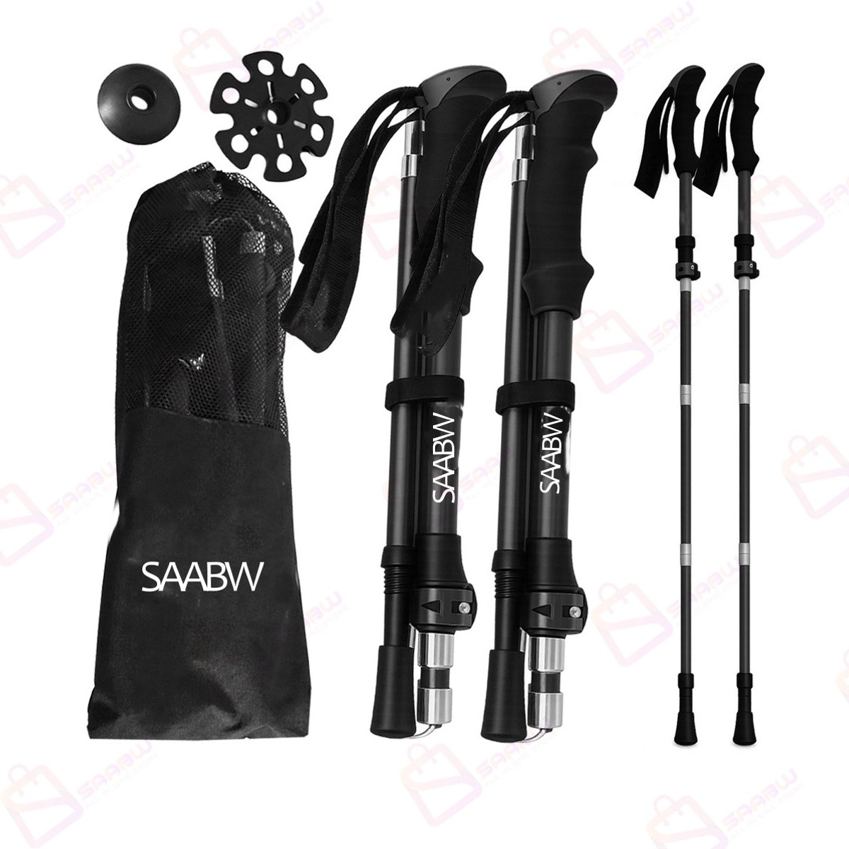 Nordic Walking Stokken Zwart – Verstelbare Trekkingstokken Aluminium met Anti-Shock & Accessoires – trekking poles aluminium – anti shock wandelstokken – hiking stokken – nordic walking stokken zwart – wandelstokken set – 86941