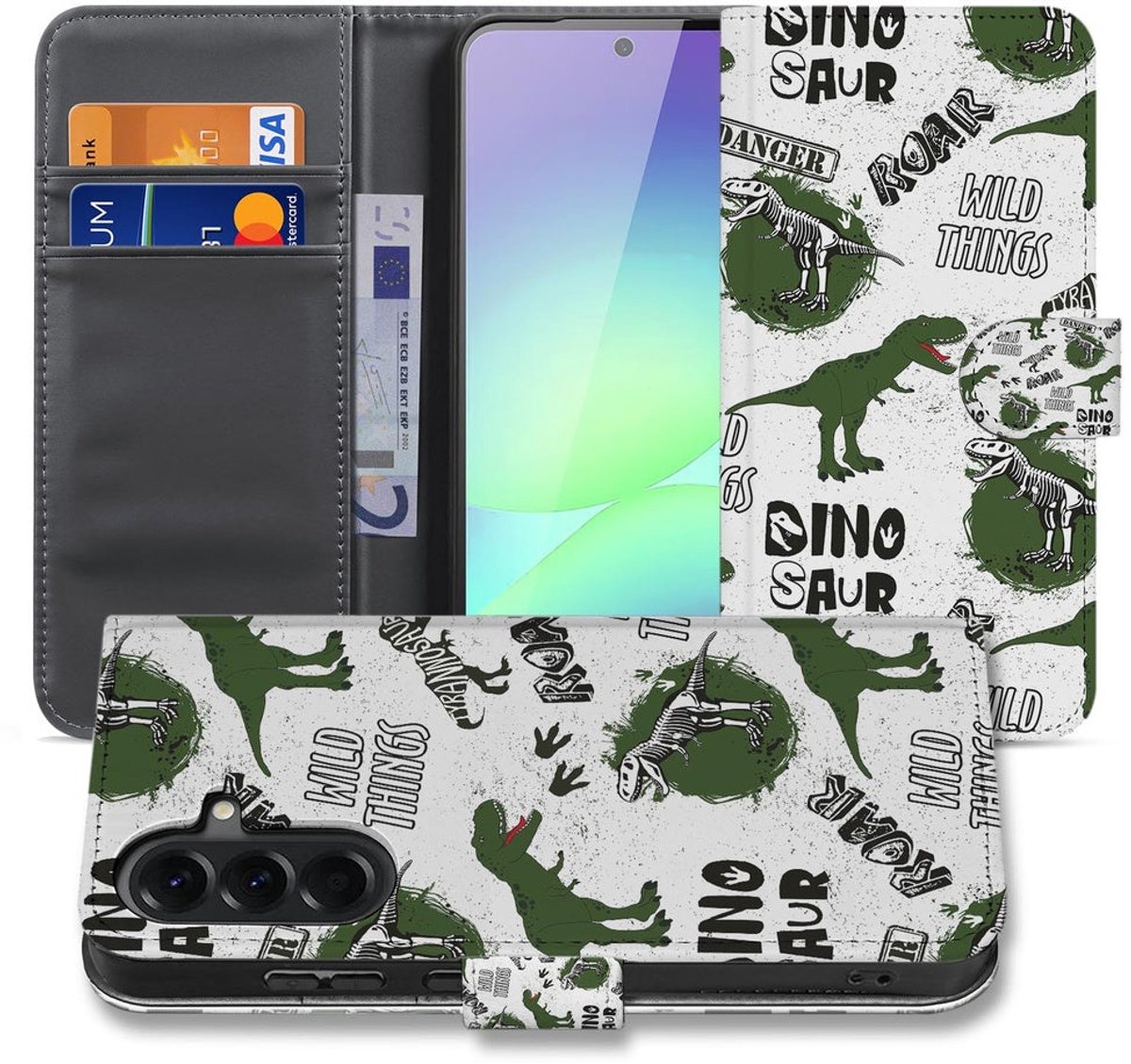 Samsung Galaxy A37 Book Case Dino Print Portemonnee Hoesje