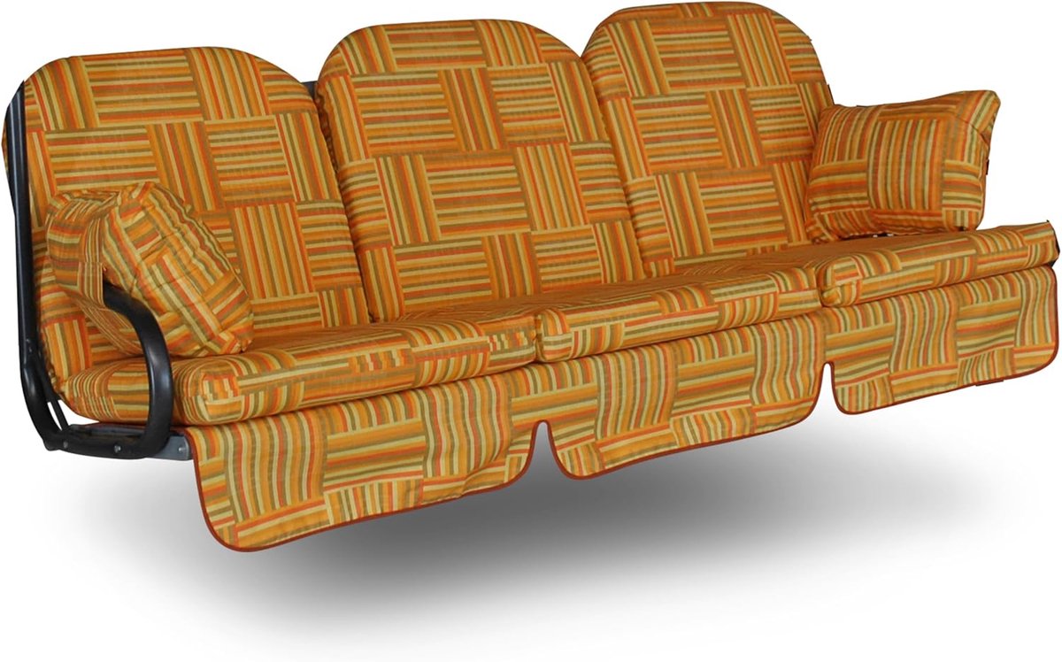 Schommelbank kussenset 3-zits 180x50 cm dik zitkussen met rugkussens en volant – tuinbank kussen, wasbaar, comfortabel outdoor balkon tuin – oranje met patroon – Urbanhome