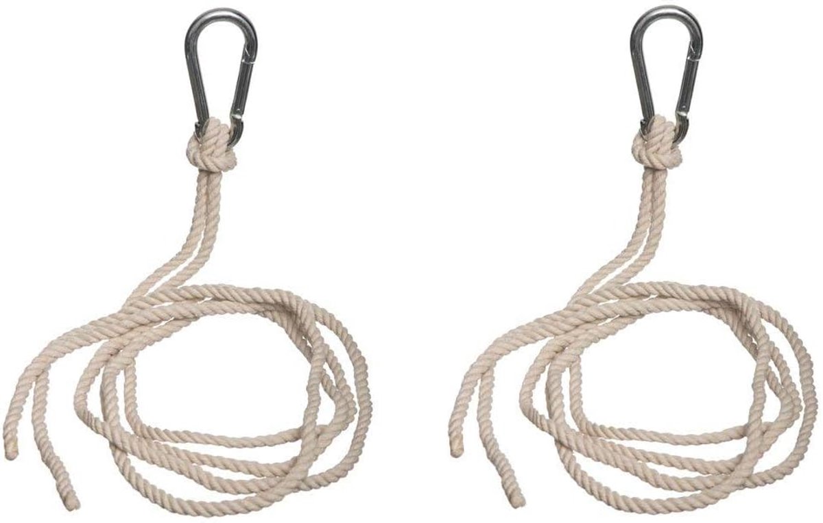 Bevestigingsset Hangmat - Hangmat Ophangsysteem - Buiten of Binnen - Inclusief Touwen Karabijnhaken - 2x 3m Touw - Beige
